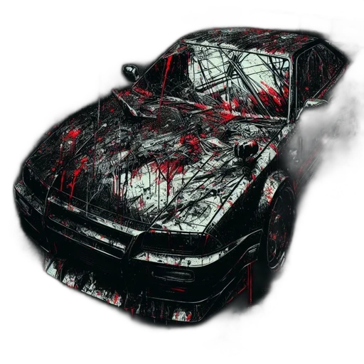 car, weapon, jacket, concept art, 3d render, pixel art, photorealistic, dark transparent PNG cut-out