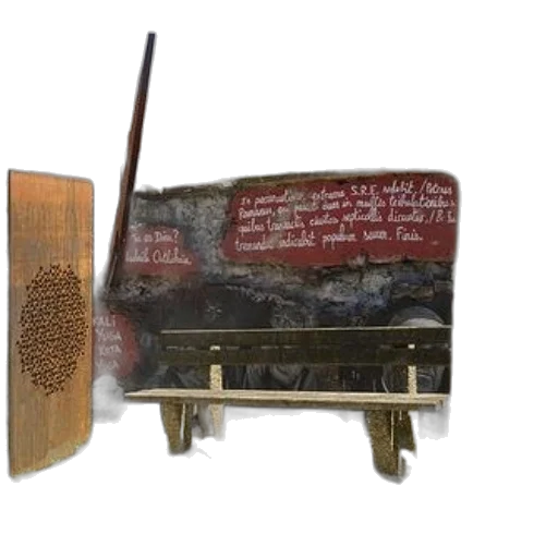furniture, sword, weapon, staff, wooden, bench, sits, front transparent PNG cut-out