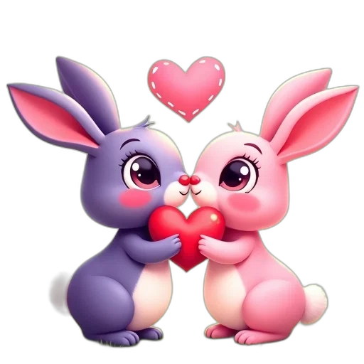 cartoon, 3d render, photorealistic, concept art, digital, illustration, two, rabbits transparent PNG cut-out