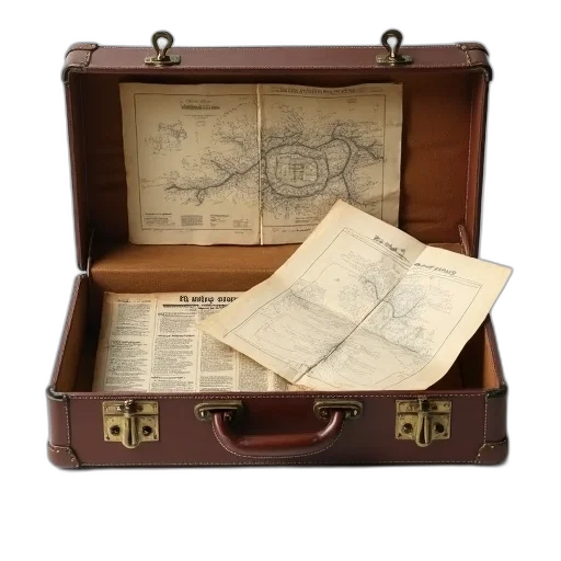 furniture, weapon, vintage, suitcase, open, revealing, collection, old transparent PNG cut-out