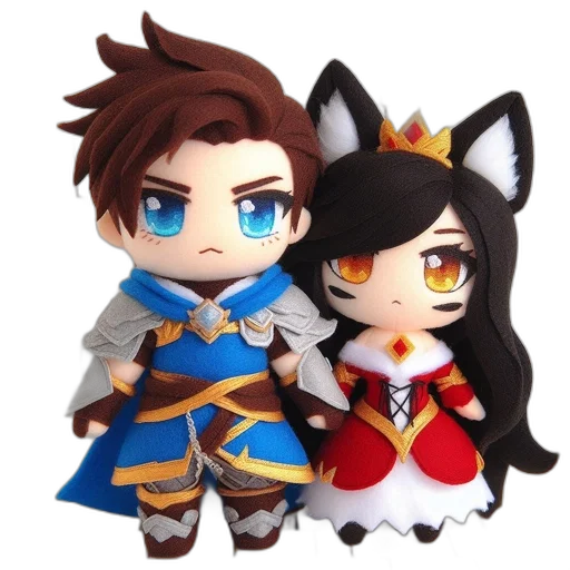 pixel art, 3d render, fantasy art, concept art, two, plush, toys, depicting transparent PNG cut-out