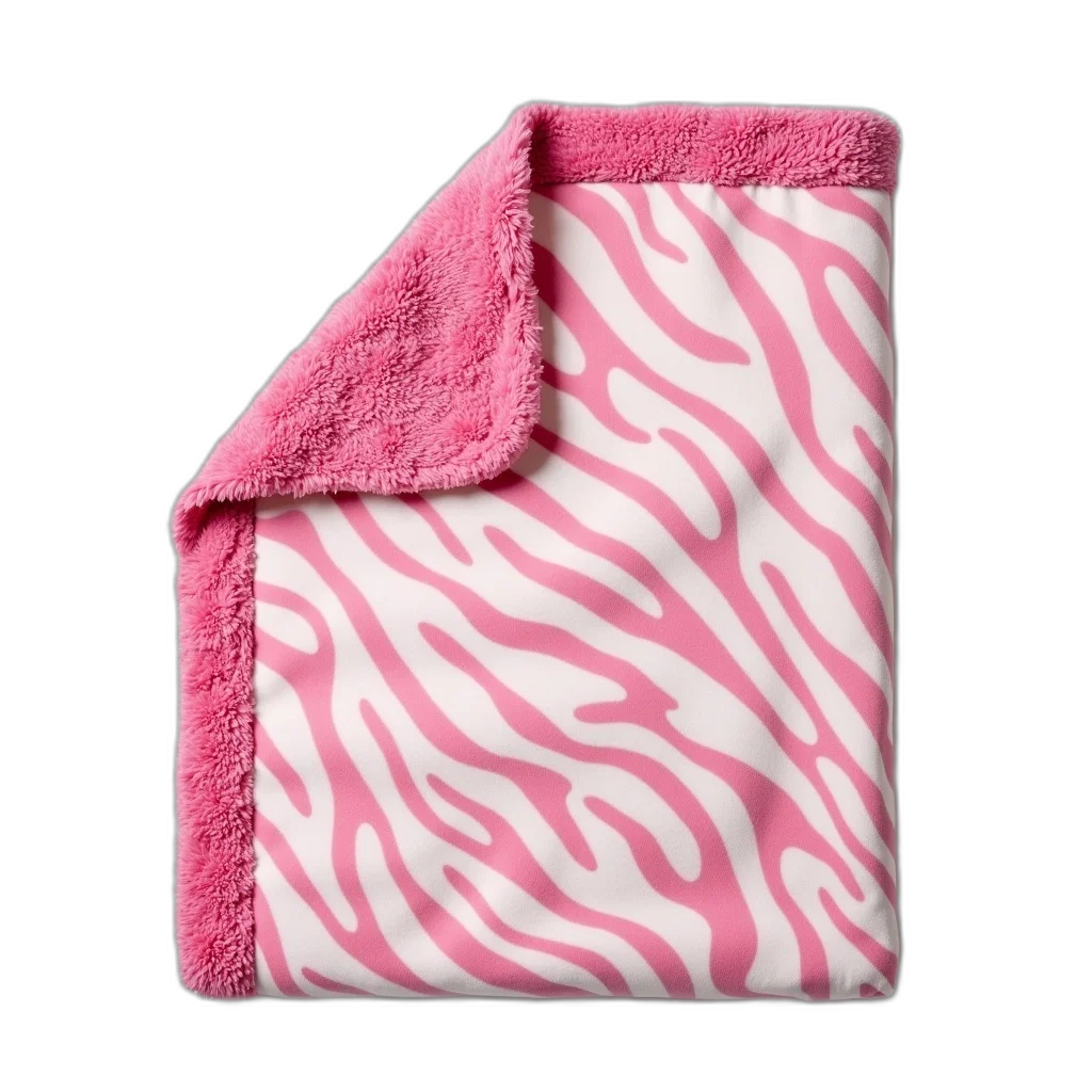 pink, white, zebra, print, blanket, fluffy, texture, displayed transparent PNG cut-out