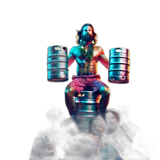 robot, concept art, 3d render, cyberpunk, man, adorned, beer-keg, necklace transparent PNG cut-out