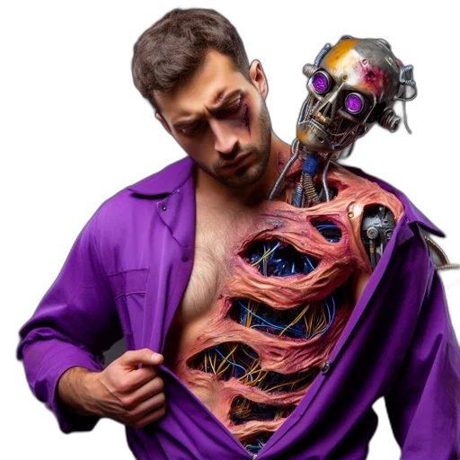 robot, jacket, creature, mask, cyberpunk, concept art, vaporwave, 3d render transparent PNG cut-out