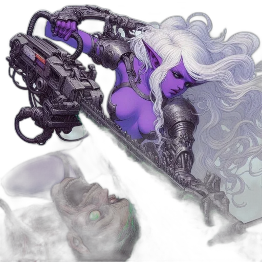 robot, weapon, concept art, fantasy art, cyberpunk, comic book art, fog, outer space transparent PNG cut-out