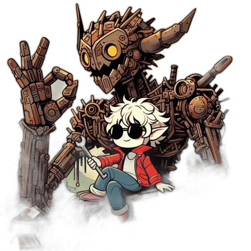 robot, weapon, concept art, pixel art, fantasy art, comic book art, intricate, robotic transparent PNG cut-out