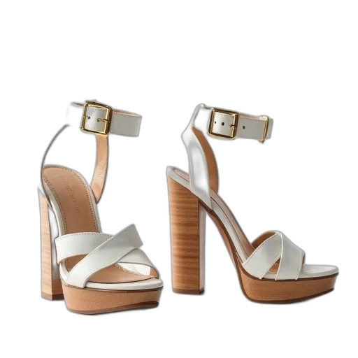 shoes, earth tones, pair, white, high-heeled, sandals, wooden, soles transparent PNG cut-out