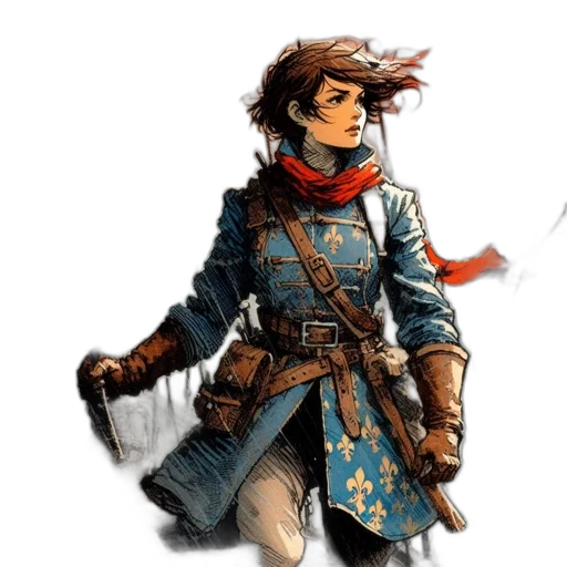 staff, jacket, concept art, fantasy art, pixel art, comic book art, young, woman transparent PNG cut-out