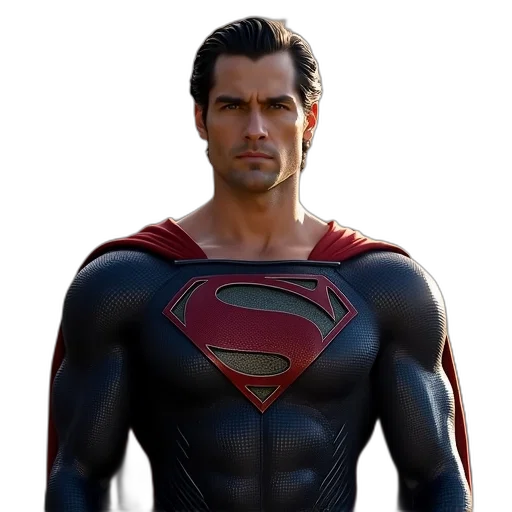 comic book art, concept art, 3d render, photorealistic, man, steel, superman, warner transparent PNG cut-out