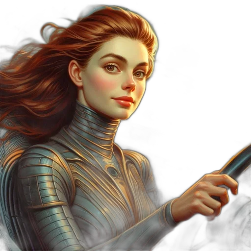 sword, fantasy art, concept art, comic book art, photorealistic, woman, red, hair transparent PNG cut-out