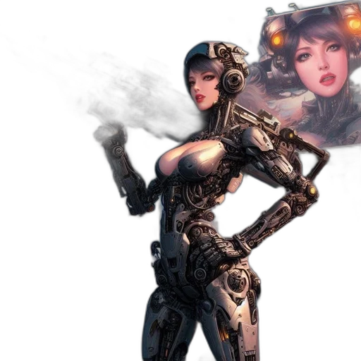 robot, weapon, concept art, cyberpunk, fantasy art, comic book art, outer space, futuristic transparent PNG cut-out