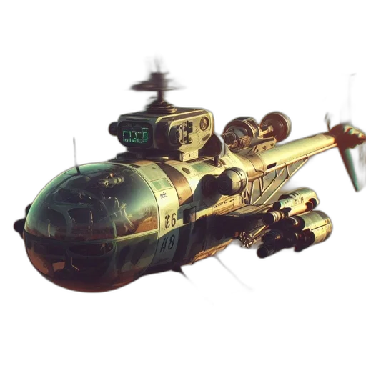 weapon, concept art, 3d render, fantasy art, photorealistic, military, helicopter, weaponry transparent PNG cut-out