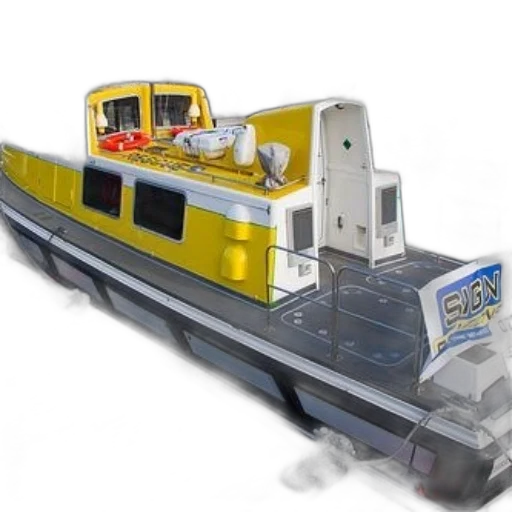 3d render, concept art, yellow, black, boat, docked, marina, sign transparent PNG cut-out