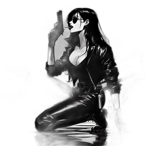 jacket, weapon, comic book art, concept art, cyberpunk, fantasy art, neon lights, fire transparent PNG cut-out