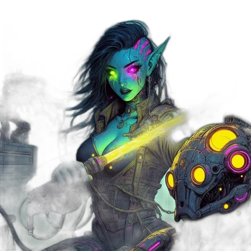 staff, concept art, fantasy art, comic book art, cyberpunk, neon lights, outer space, neon transparent PNG cut-out