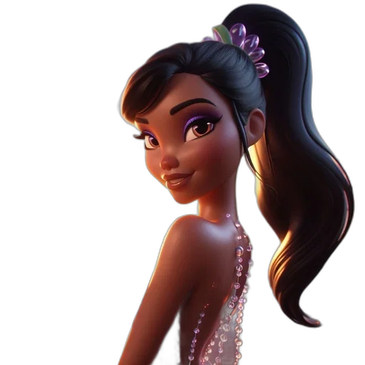 dress, hair, jewelry, crown, 3d render, concept art, cartoon, fantasy art transparent PNG cut-out