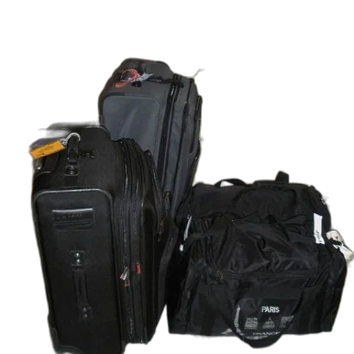 staff, jacket, four, black, suitcases, bags, sit, floor transparent PNG cut-out