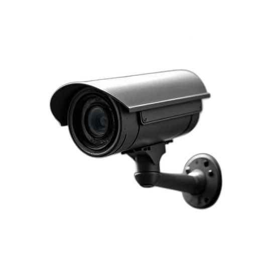 3d render, black, white, surveillance, camera, mounted, wall, has transparent PNG cut-out