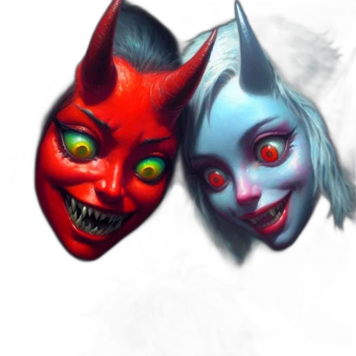 mask, concept art, fantasy art, comic book art, 3d render, red, colorful, neon transparent PNG cut-out