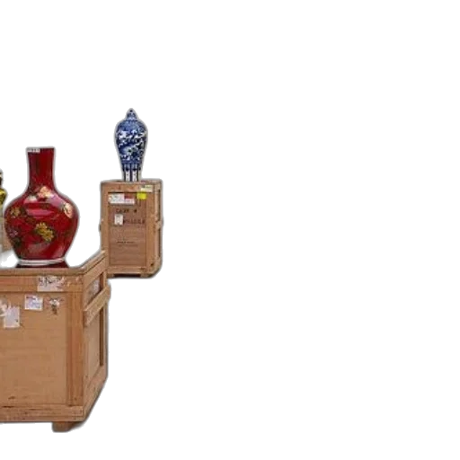 furniture, 3d render, gallery, display, featuring, various, vases, wooden transparent PNG cut-out