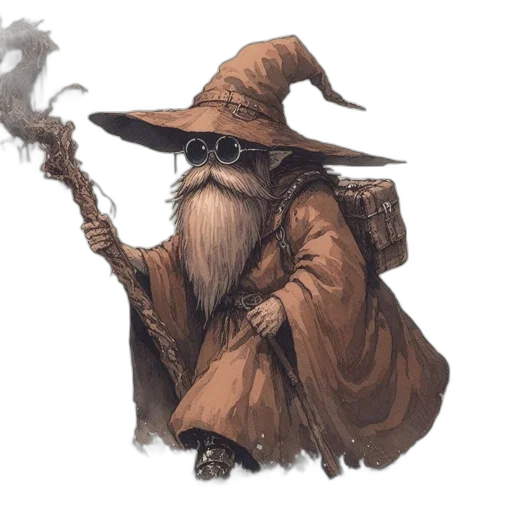 staff, hat, mask, concept art, fantasy art, pixel art, watercolor, fog transparent PNG cut-out