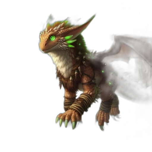 dragon, creature, staff, fantasy art, concept art, 3d render, photorealistic, green transparent PNG cut-out