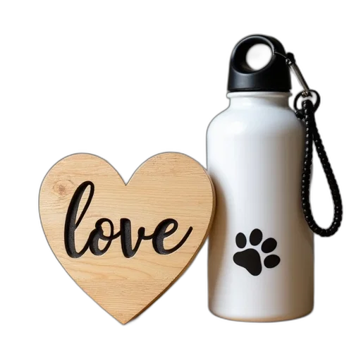 bottle, wooden, heart-shaped, decoration, word, love, carved, into transparent PNG cut-out