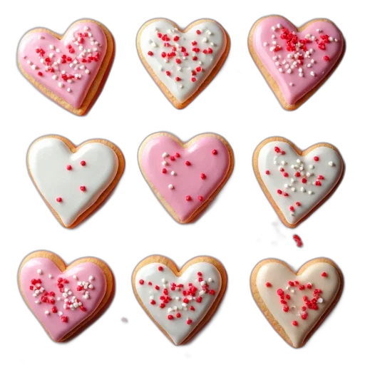 collection, heart-shaped, cookies, pink, white, color, scheme, covered transparent PNG cut-out