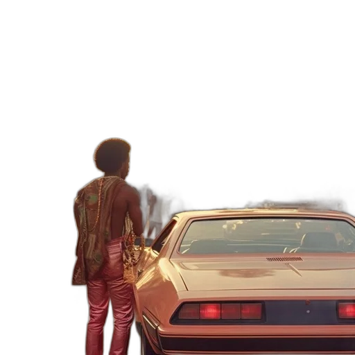 car, jacket, concept art, vaporwave, photorealistic, comic book art, city street, fire transparent PNG cut-out