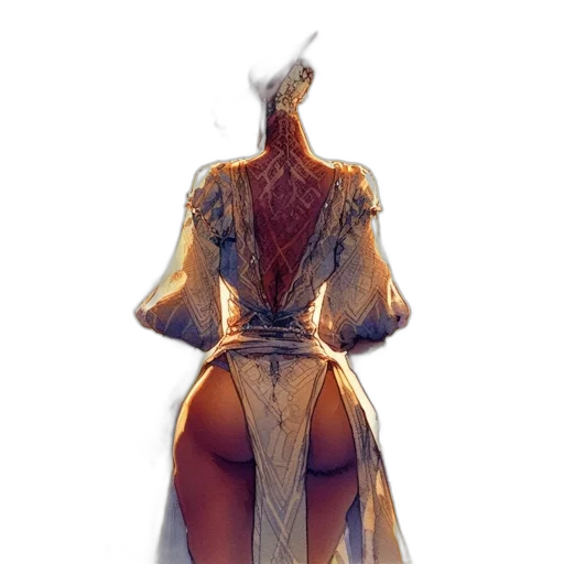 dress, jacket, dragon, staff, concept art, fantasy art, 3d render, watercolor transparent PNG cut-out
