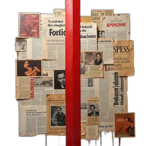 sword, weapon, staff, collage, various, newspaper, clippings, photographs transparent PNG cut-out