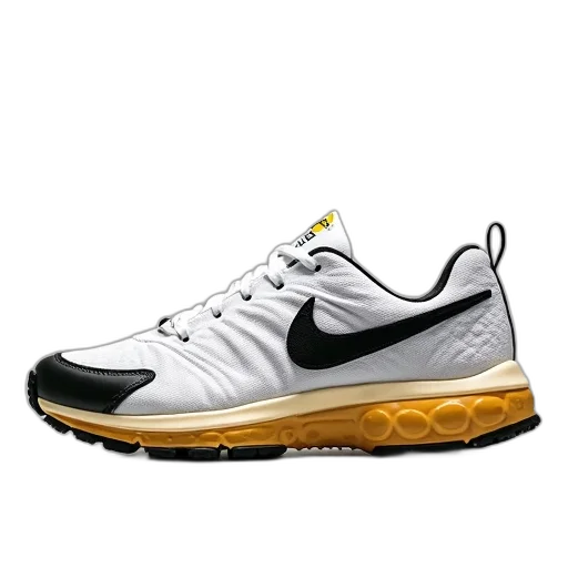 shoes, 3d render, white, sneaker, black, yellow, sole, featuring transparent PNG cut-out