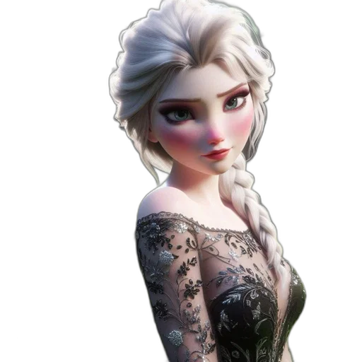 dress, face, crown, staff, concept art, fantasy art, 3d render, cartoon transparent PNG cut-out