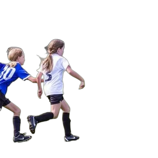 photorealistic, two, young, girls, soccer, uniforms, play, grass transparent PNG cut-out