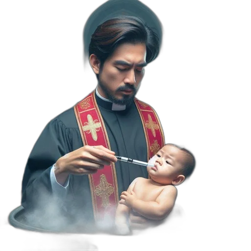 staff, photorealistic, concept art, inside, church, priest, tends, baby transparent PNG cut-out
