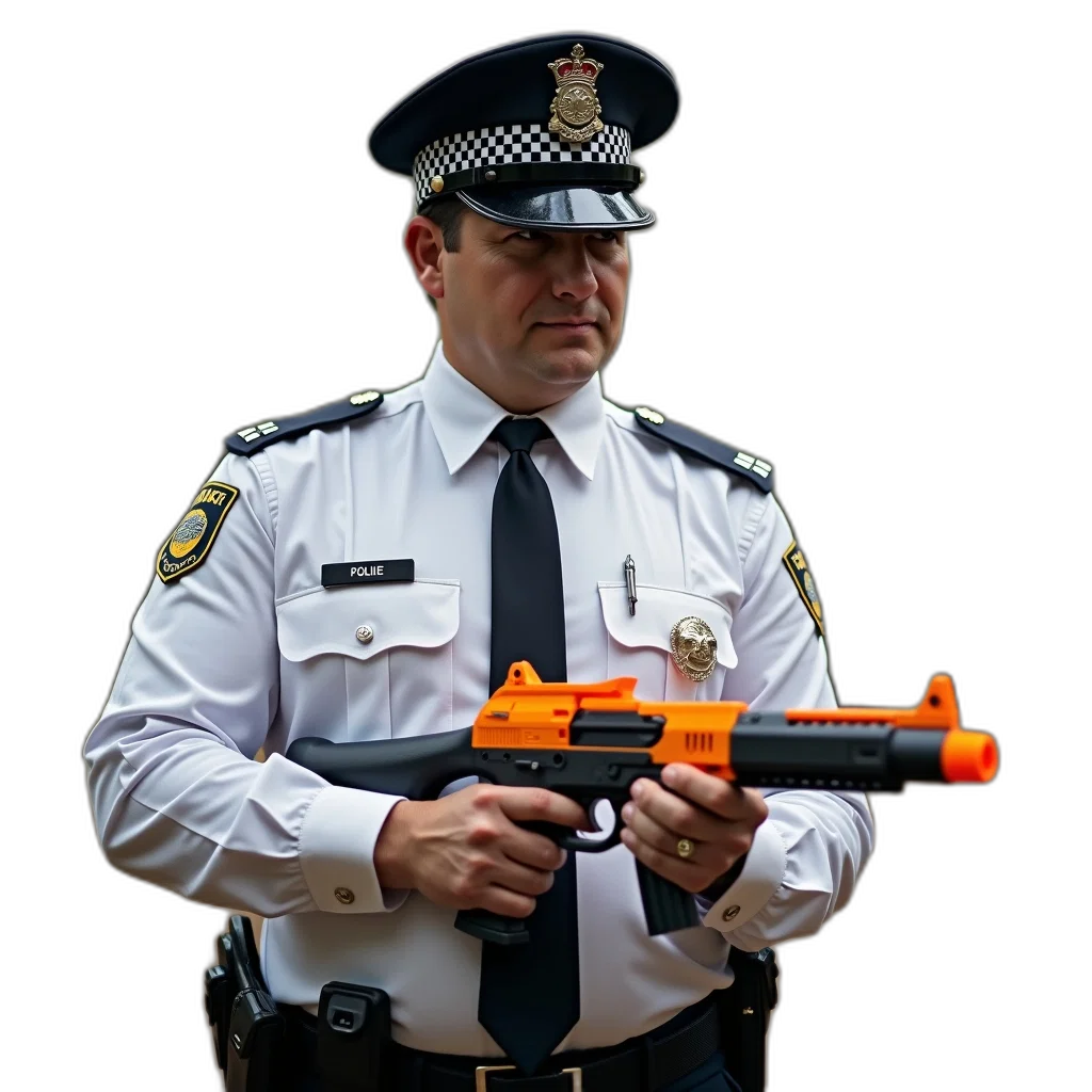 weapon, staff, 3d render, concept art, photorealistic, police, officer, white transparent PNG cut-out