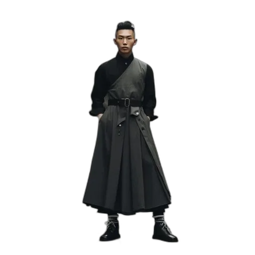 jacket, staff, concept art, cyberpunk, 3d render, photorealistic, dark, monochrome transparent PNG cut-out