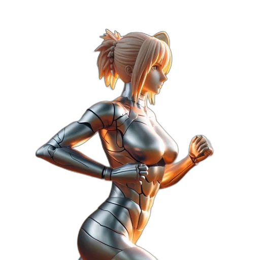 robot, dress, jewelry, concept art, 3d render, cyberpunk, comic book art, monochrome transparent PNG cut-out