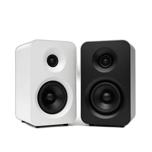 3d render, white, speaker, large, tweeter, smaller, woofer, placed transparent PNG cut-out