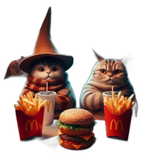 food, animal, 3d render, concept art, photorealistic, fantasy art, two, cats transparent PNG cut-out