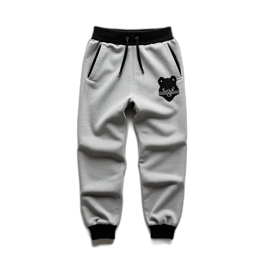 monochrome, pair, grey, sweatpants, black, waistband, logo, left transparent PNG cut-out