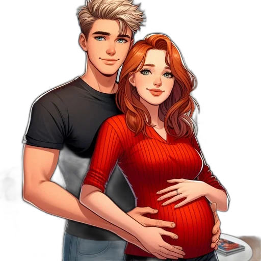 pixel art, cartoon, photorealistic, concept art, inside, cozy, room, pregnant transparent PNG cut-out