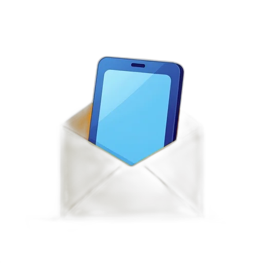 3d render, blue, stylized, illustration, yellow, envelope, smartphone, top transparent PNG cut-out