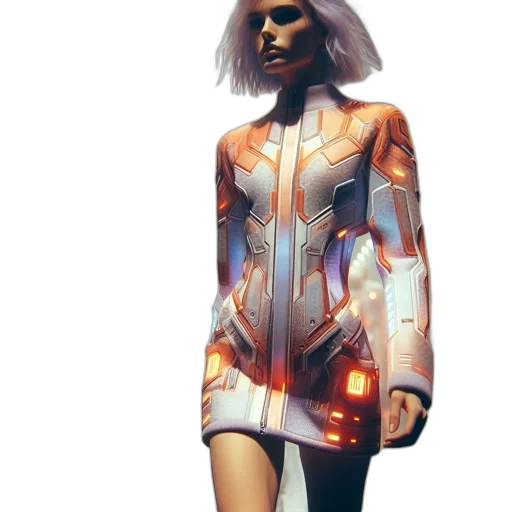 jacket, dress, robot, concept art, cyberpunk, 3d render, comic book art, outer space transparent PNG cut-out