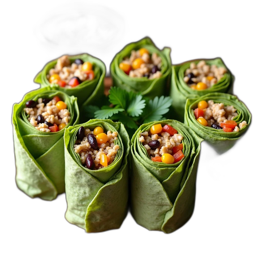 food, collection, six, large, burritos, neatly, arranged, wooden transparent PNG cut-out