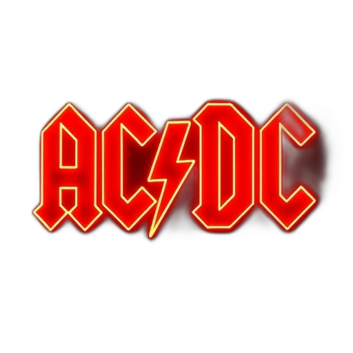 logo, lit, red, words, acdc, glowing, yellow transparent PNG cut-out