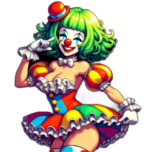 dress, pixel art, concept art, comic book art, cartoon, clown, character, green transparent PNG cut-out