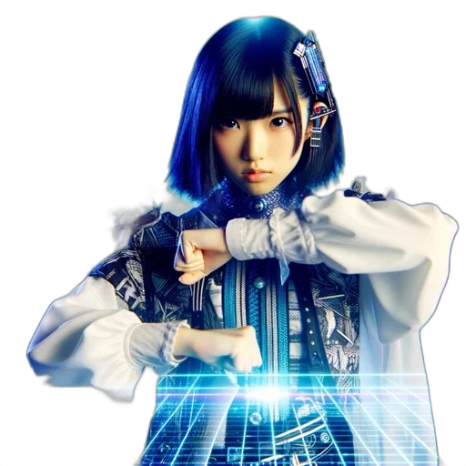 robot, weapon, cyberpunk, 3d render, concept art, vaporwave, neon lights, blue transparent PNG cut-out