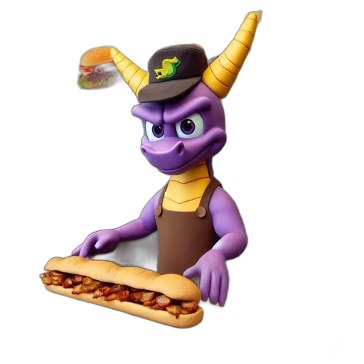 dragon, food, hat, staff, 3d render, concept art, pixel art, fantasy art transparent PNG cut-out