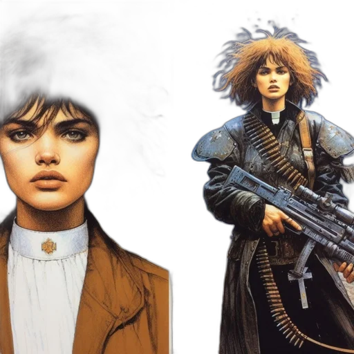 concept art, comic book art, photorealistic, fantasy art, two, contrasting, portraits, feature transparent PNG cut-out